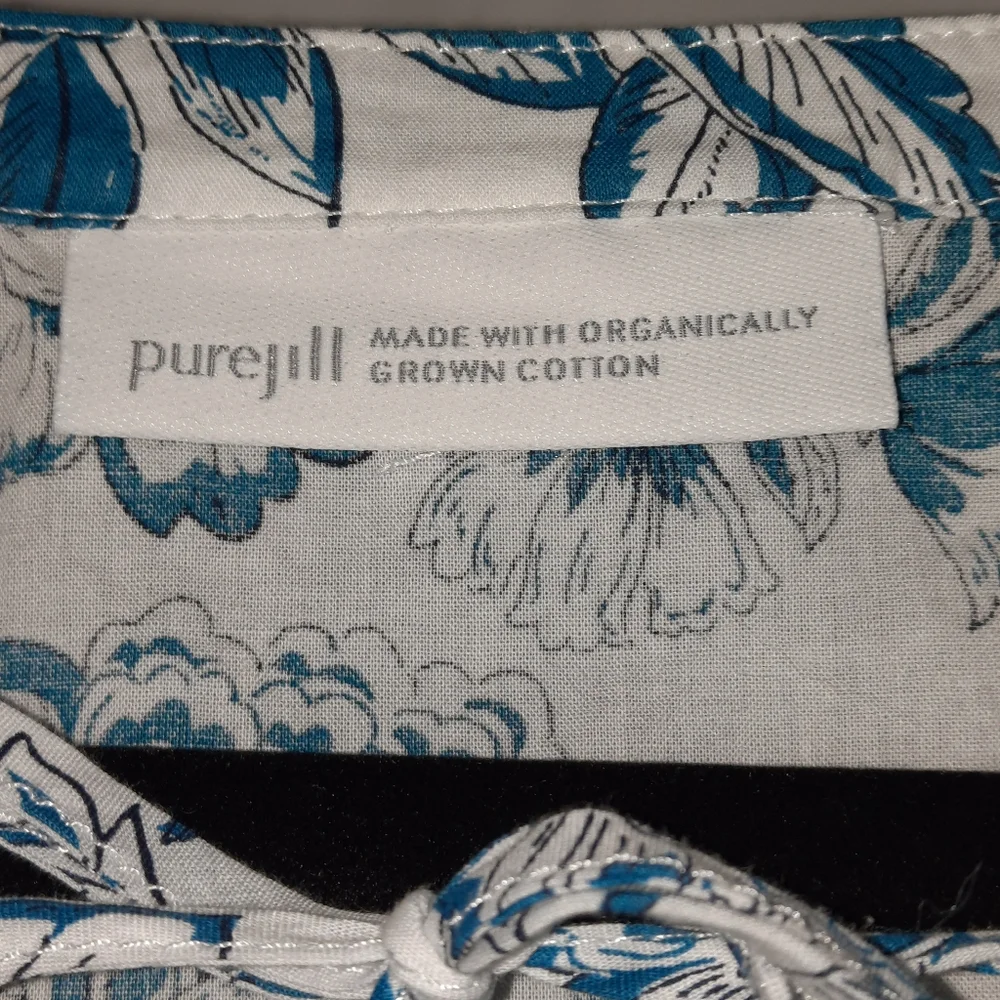 J.JILL Floral Cabana Dress Blue & White Boho Beach Organic Cotton Resort Vacay M - Picture 4 of 12